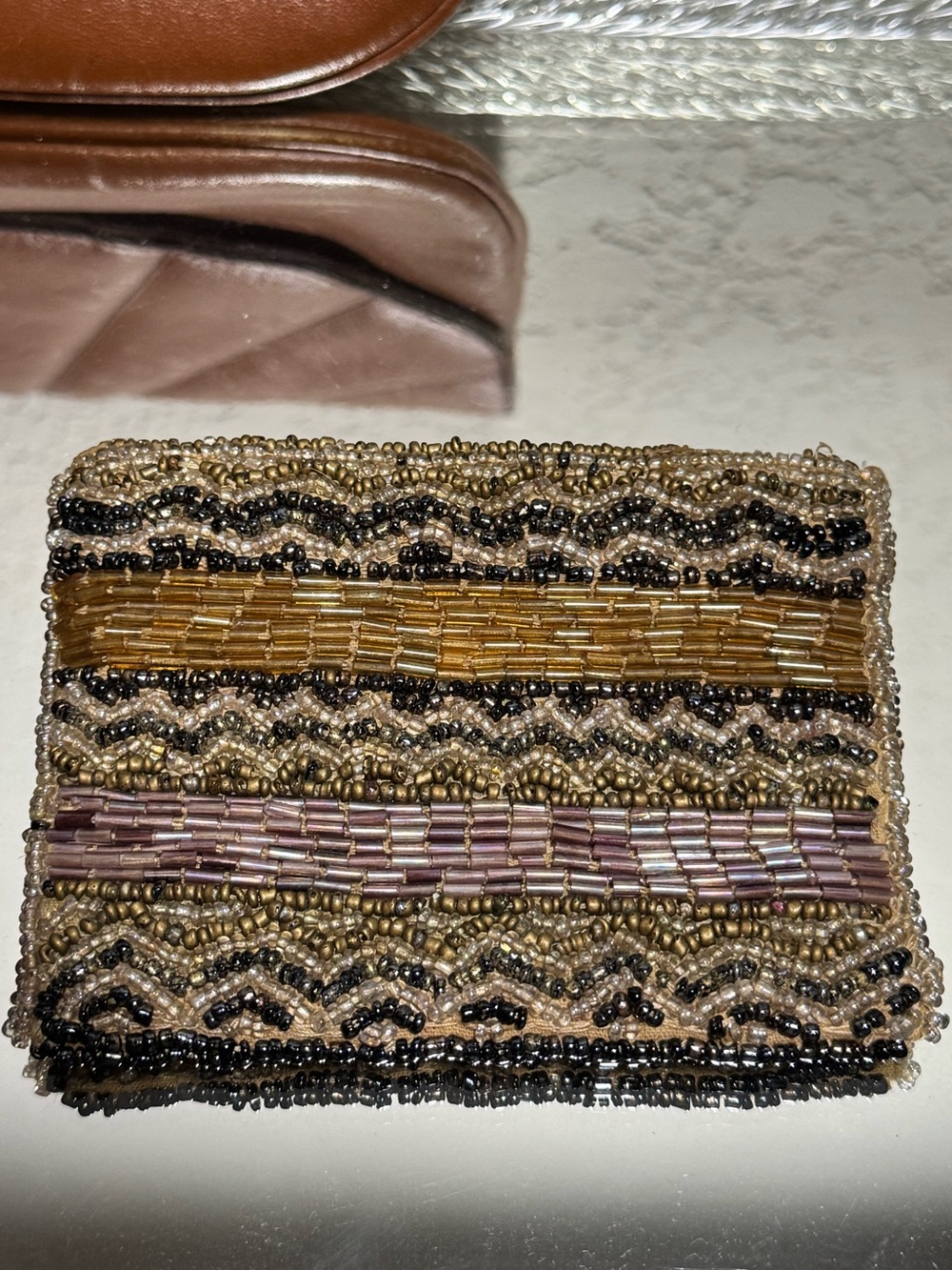 Vintage Leather Wristlet Clutch w/Vintage Beaded Coin Purse - Picture 8 of 13
